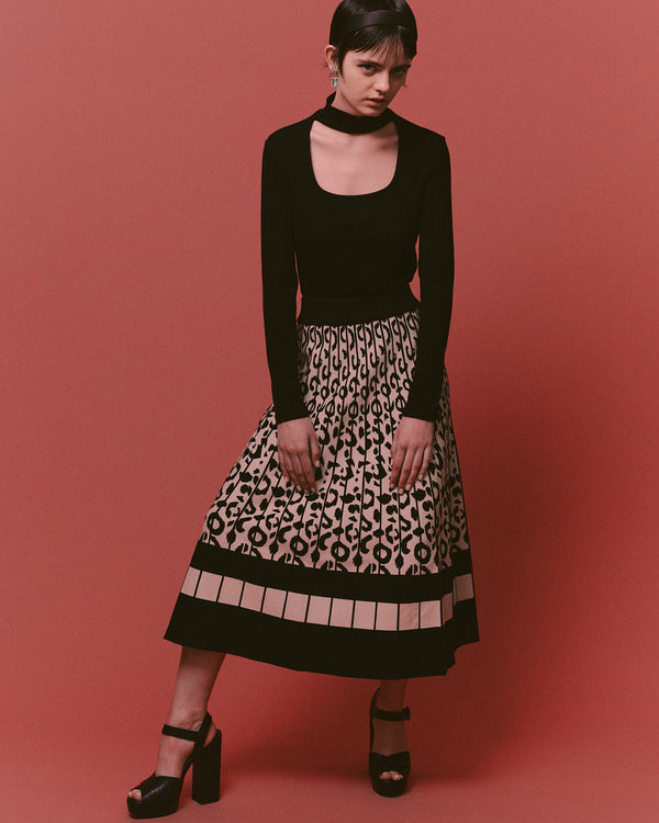 LEOPARD PLEATS SKIRT